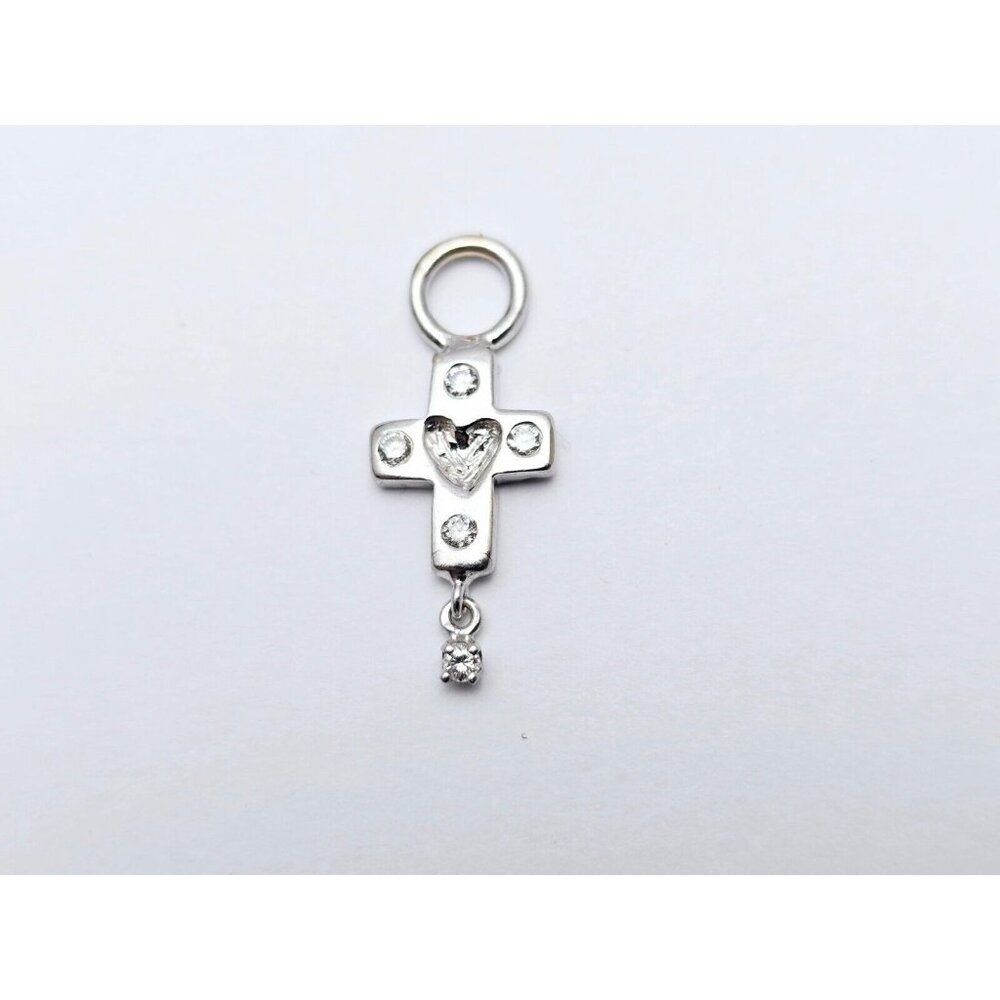 Unique Tiny 14K White Gold Diamond Dangle Drop Religious Cross Pendant Charm